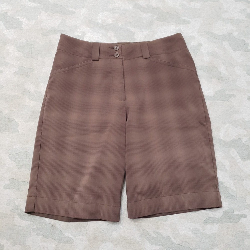 Nike Golf Shorts Womens 2 Brown Pockets Plaid‎ Bermuda